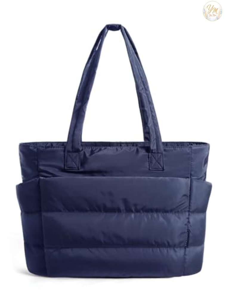 Quilted Puffer Tote Bag 20l For 15.6" Laptop, Lightweight Shoulder Handbag For